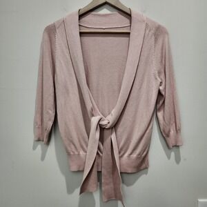 Moda International Pink Silk Cashmere Deep V Cardigan Sweater Top M‎